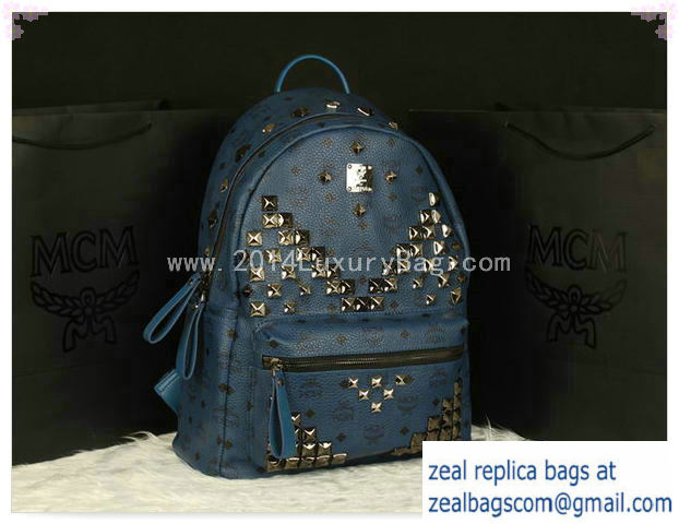 High Quality Replica MCM Stark Backpack Jumbo in Calf Leather 8100 RoyalBlue - Click Image to Close